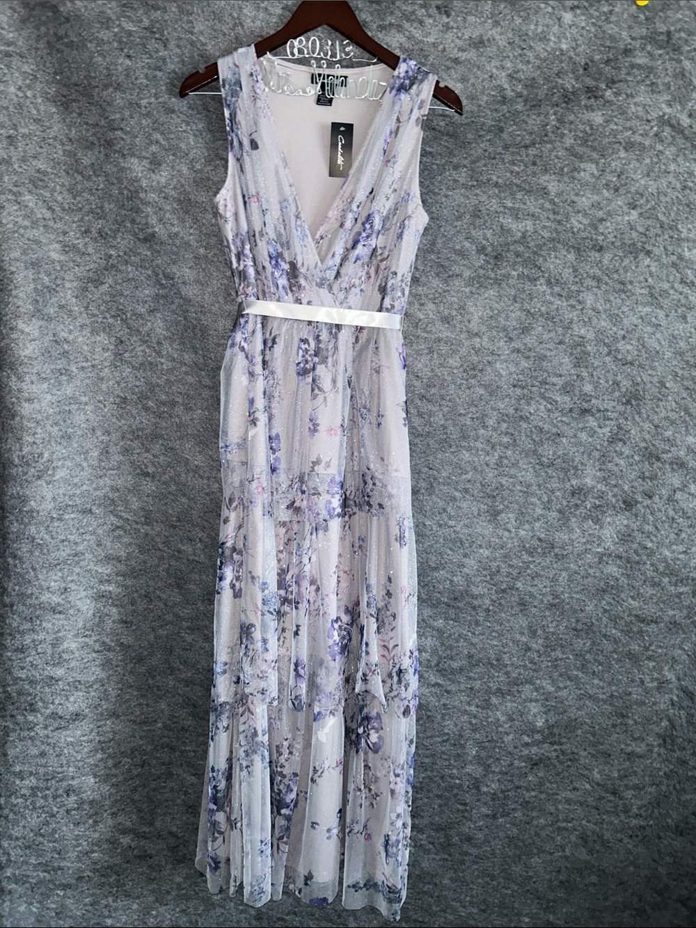 Candalite Tiered Floral Maxi Dress in Light Gray and Lavender